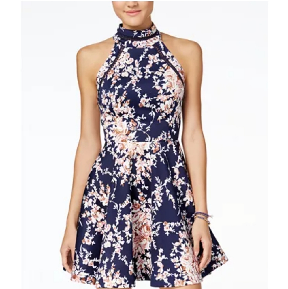 B.Darlin Floral Navy Dress Medium